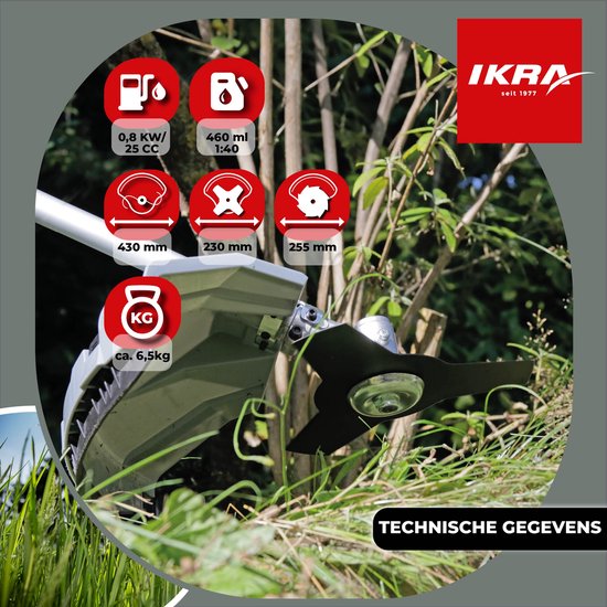 IKRA benzine-bosmaaier IBF 25-1, incl. draadspoel, 4-tands en 8-tands mes, veiligheidsbril en schouderriem — afbeelding 4
