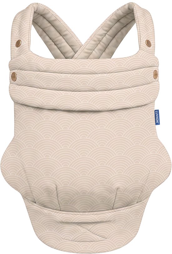 LUVION® Baby carrier MILANO Rainbow Sand - Draagzak Baby - Ergonomische Buikdrager en Rugdrager - OEKO-TEX® Katoen - Beige met Regenboog Patroon van Luvion — afbeelding 3