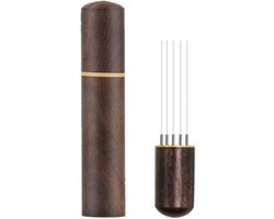Espresso-roerstaafje (WDT-tool) – Met 5 naalden (0,4 mm), houten handvat en standaard