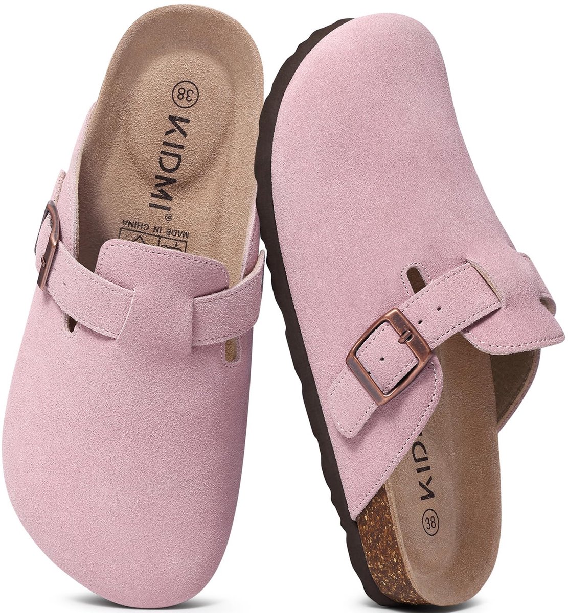 Homaxy - Unisex Clogs - Koe suède- Houten clogs – roze - 40- Geschikt voor een voetlengte van 24,8 cm