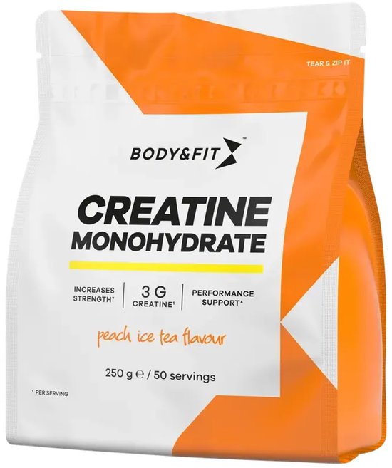 Body & Fit Creatine Monohydraat, perzik ijsthee smaak, 250g.