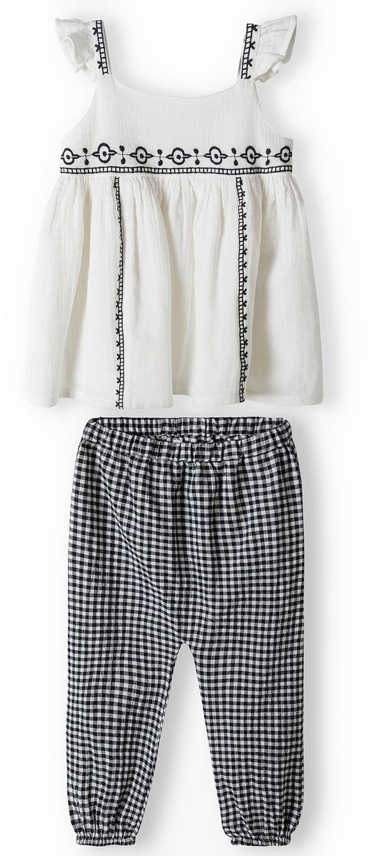 Minoti kleding set meisjes mouwloos topje en broek - geborduurd