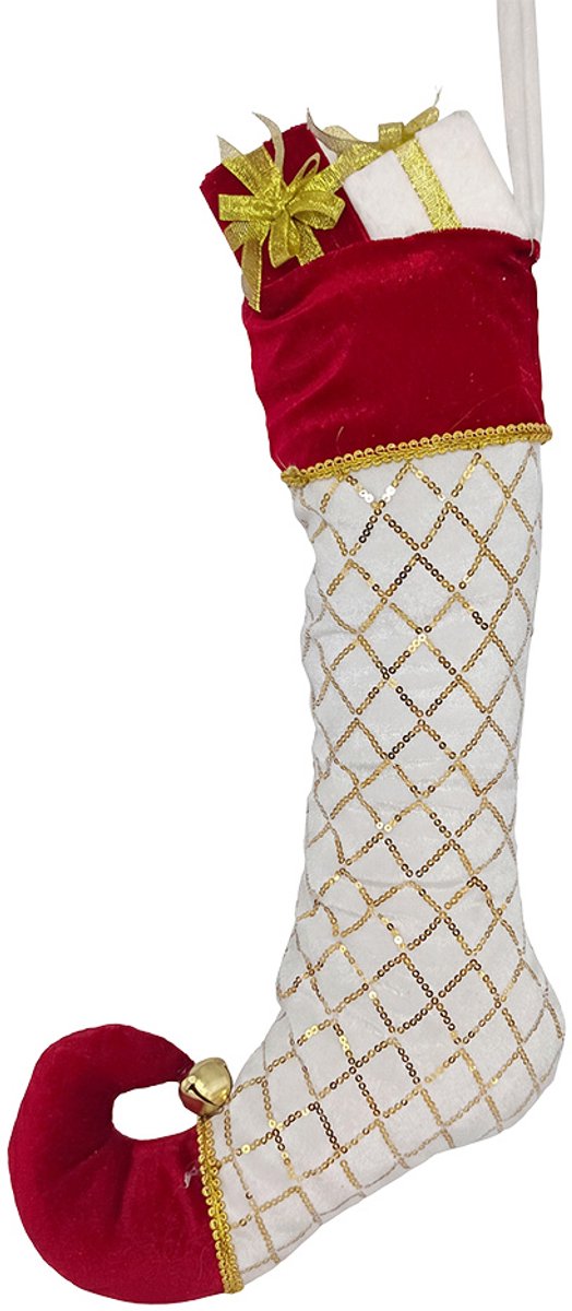 Clayre & Eef Kerstdecoratie Beeld Kerstsok 23x7x32 cm Wit Synthetisch