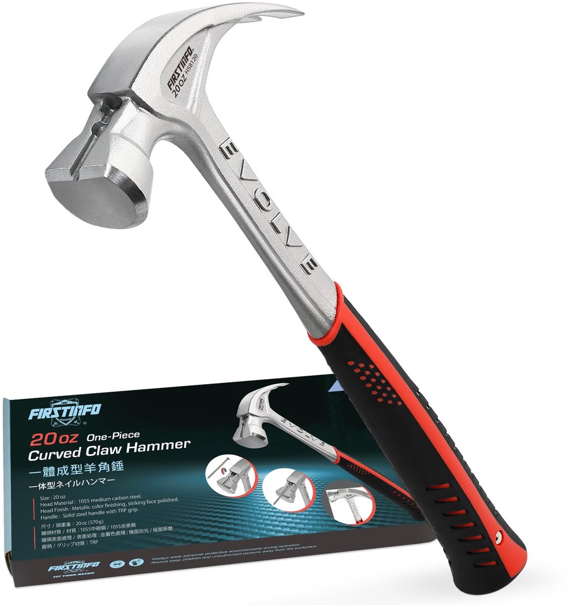 Solidchoice - Gebogen Klauwhamer met Magnetische Nagelhouder en Schokdempende Grip