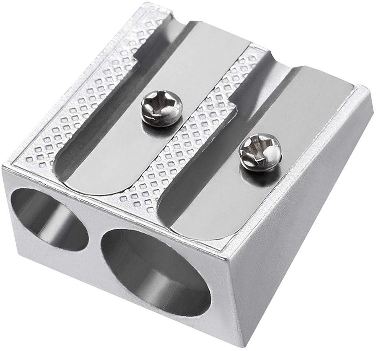 Metalen puntenslijper met twee openingen — Set van 2 — Metalen constructie — Draagbaar — Duurzaam — School- en studiebenodigdheden — Geschikt voor potloden en kleurpotloden