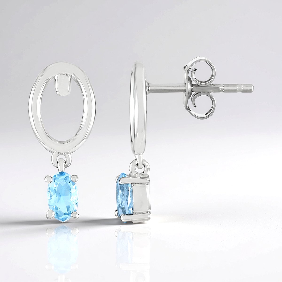 Cavill - Zilveren Oorbellen Platina Geplateerd - 0,332 Ct Braziliaanse Ovale Aquamarijn - Elegante Dames Oorbellen - Licht & Comfortabel 16 mm