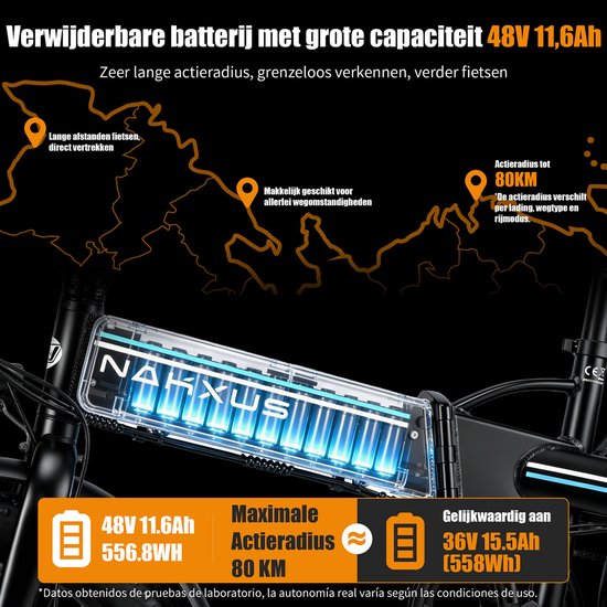 Vankel Elektrische Vouwfiets - 48V 556Wh Accu - 90Nm Koppel - 20 inch Brede Banden - Uitneembare Accu - Shimano 7 Versnellingen - Zwart van VANKEL — afbeelding 2