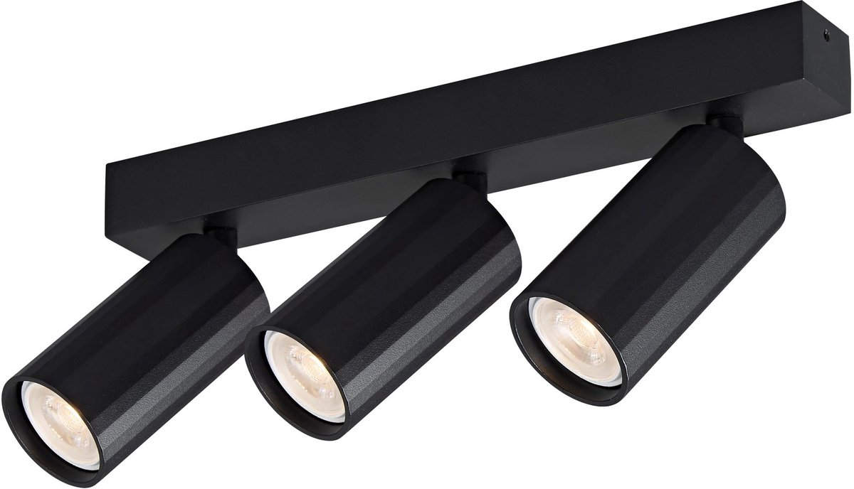 Oryx zwarte 3-lichts spotbalk in aluminium met drie apart verstelbare MR11-spots, dimbaar, lichtbron niet inbegrepen