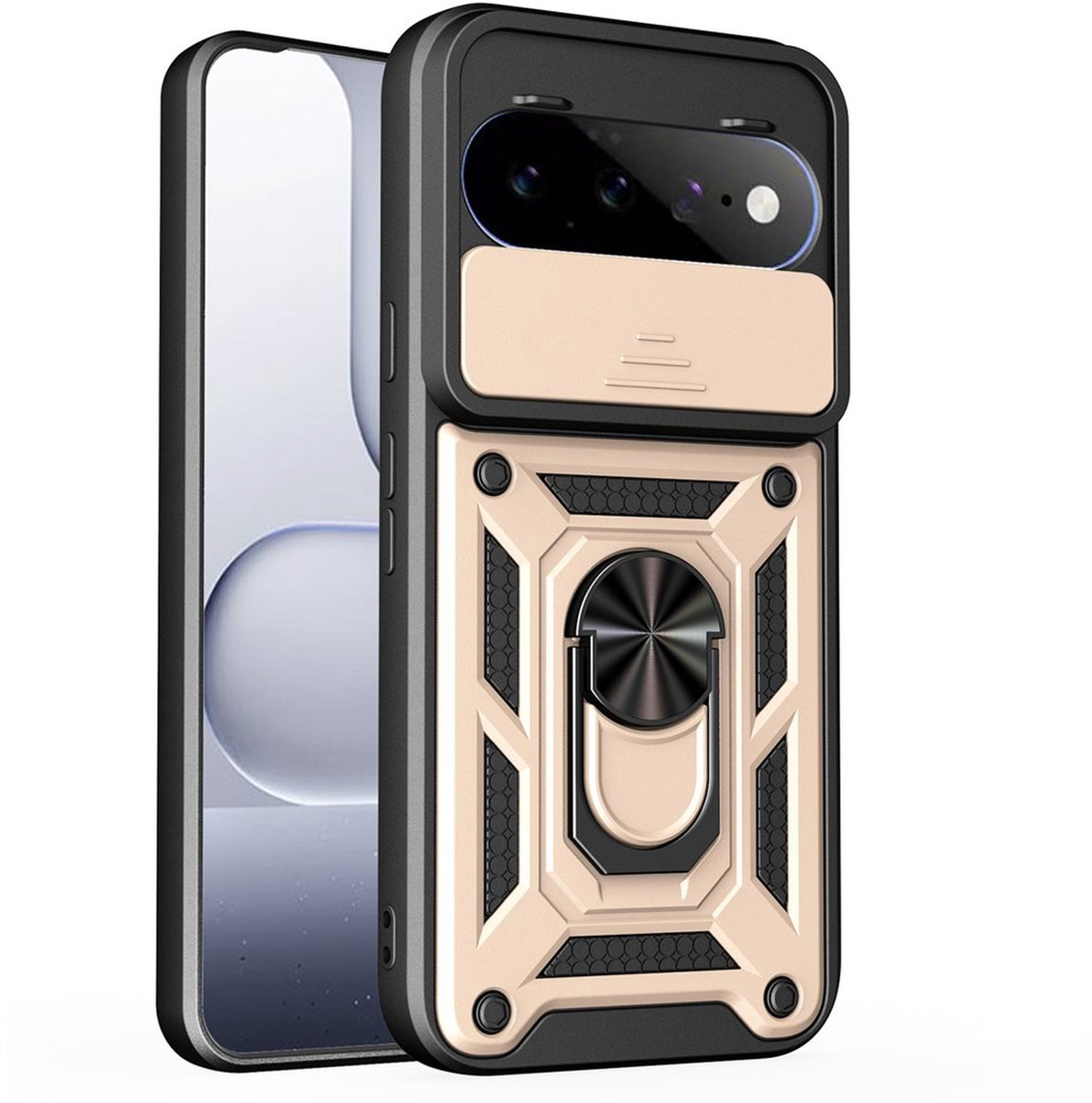 MobyDefend Hoesje - Geschikt voor Google Pixel 11 / Pixel 11 Pro - Pantsercase Met Draaibare Ring - Goud