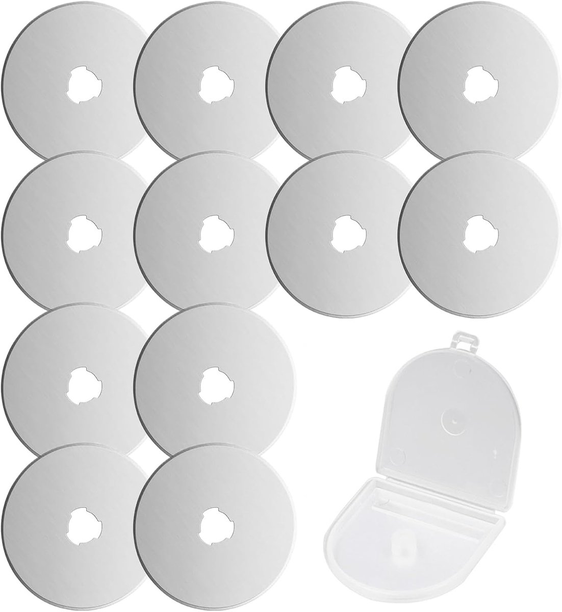 SnelShoppen - Vervangende snijbladen voor rolmes 45 mm, 12 stuks, hoogwaardig SKS-5 staal, met opslagdoos, ideaal voor quiltstoffen, papier en textiel