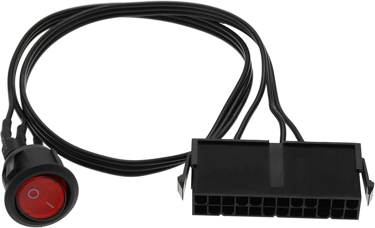 SnelShoppen - 20/24 Pin ATX/EPS Connector Kabel met Rode LED Aan/Uit Schakelaar - Jumper Bridge Kabel voor PC Voeding Testen - 1000 Watt - 1 Stuk
