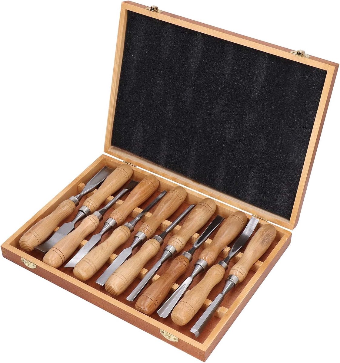 SnelShoppen - 12 delige set houtbewerkingsgereedschap, CRV messen met houten handvatten, perfect voor DIY ambachten en graveren