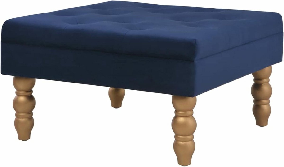 Fluwelen Kruk - Poef Zithoek - Extra Zitplaats - Sierknopen - 60 x 60 x 36 cm - Marineblauw