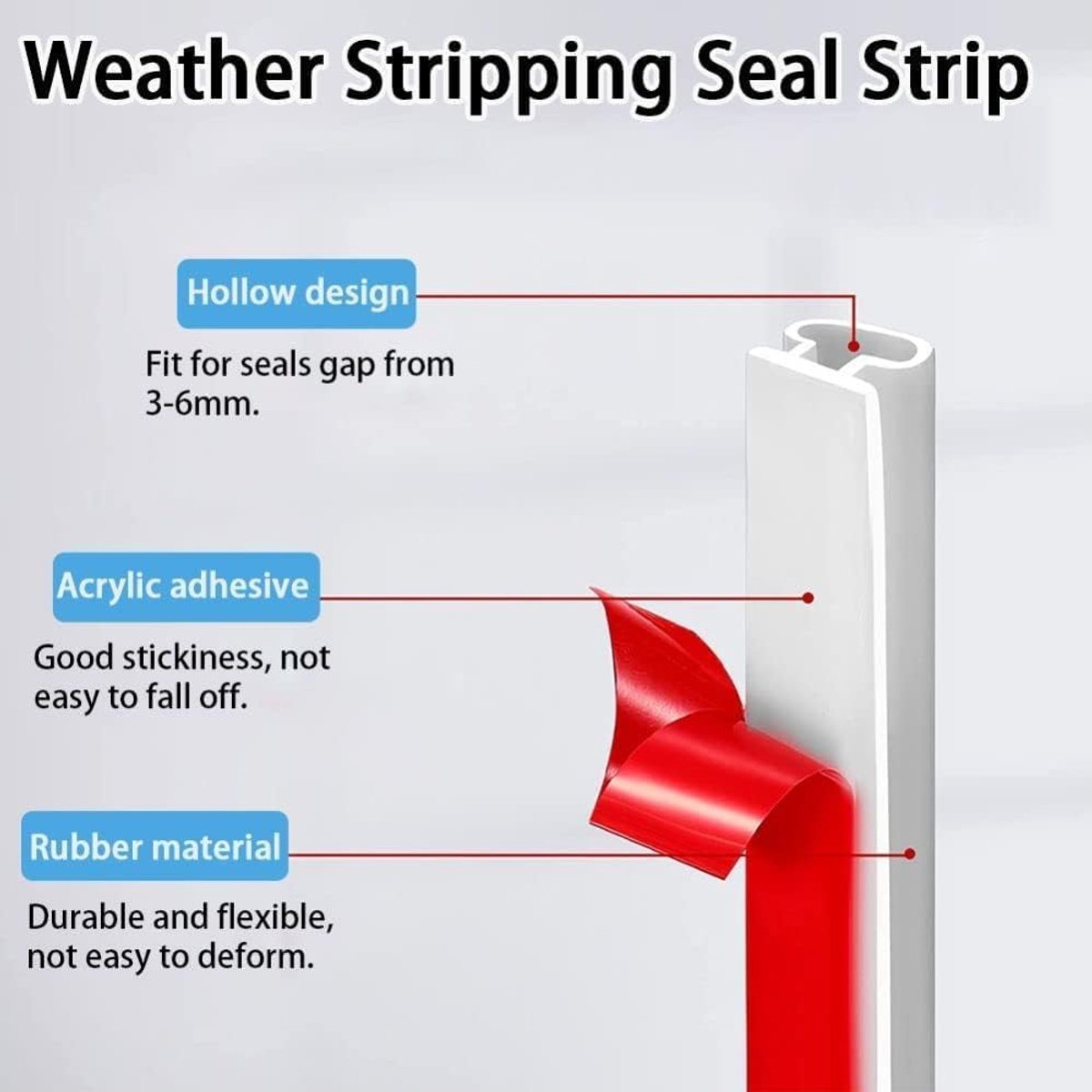 SnelShoppen - 15M D-vormige Rubber Weerstrip Deurseal Strip met Lijm Achterkant voor Deuren en Ramen, Geluidsisolatie en Isolatie voor Grote Kieren, W
