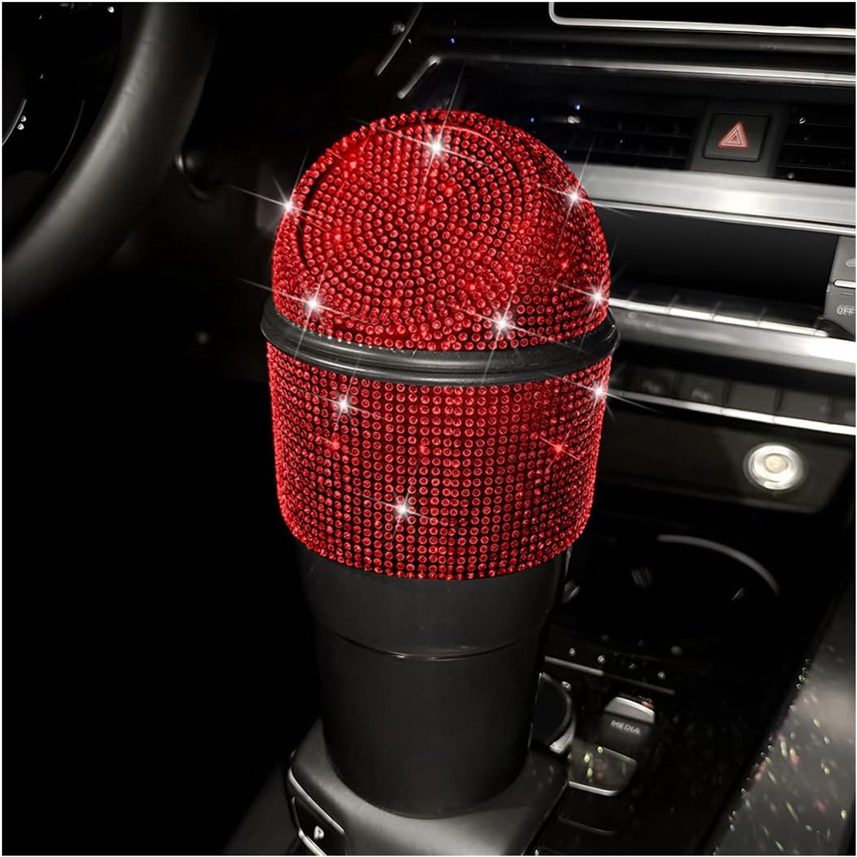 SnelShoppen - JNNJ Mini Cup Universele Vuilnisbak met Deksel, Bling Bergkristal Auto Vuilnisbak, Kristal Vuilnisbaks Container voor Mannen, Vrouwen en