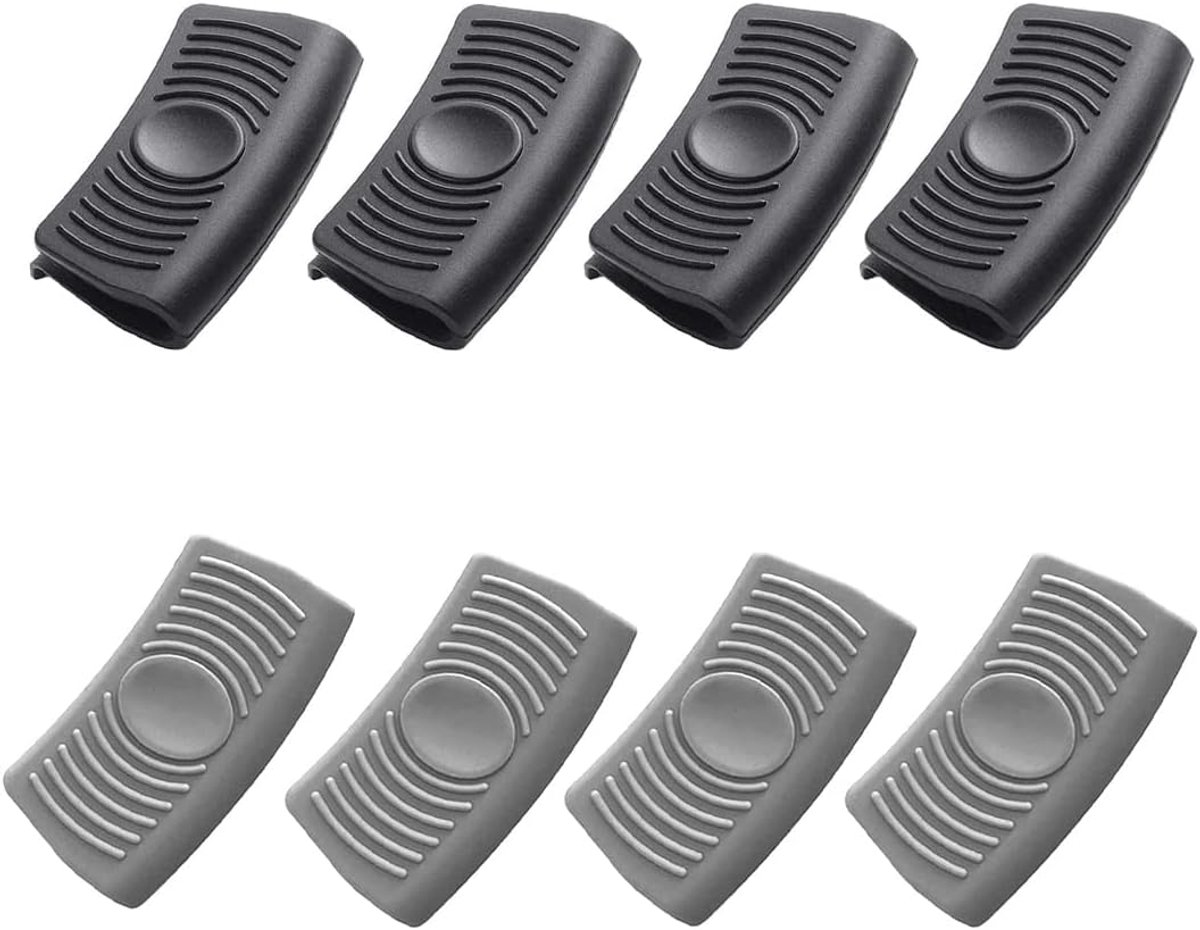 SnelShoppen - Set van 8 siliconen panhandvatten, hittebestendige ovenhandschoenen en klemhandvatten voor bakschalen en gietijzeren pannen in zwart en