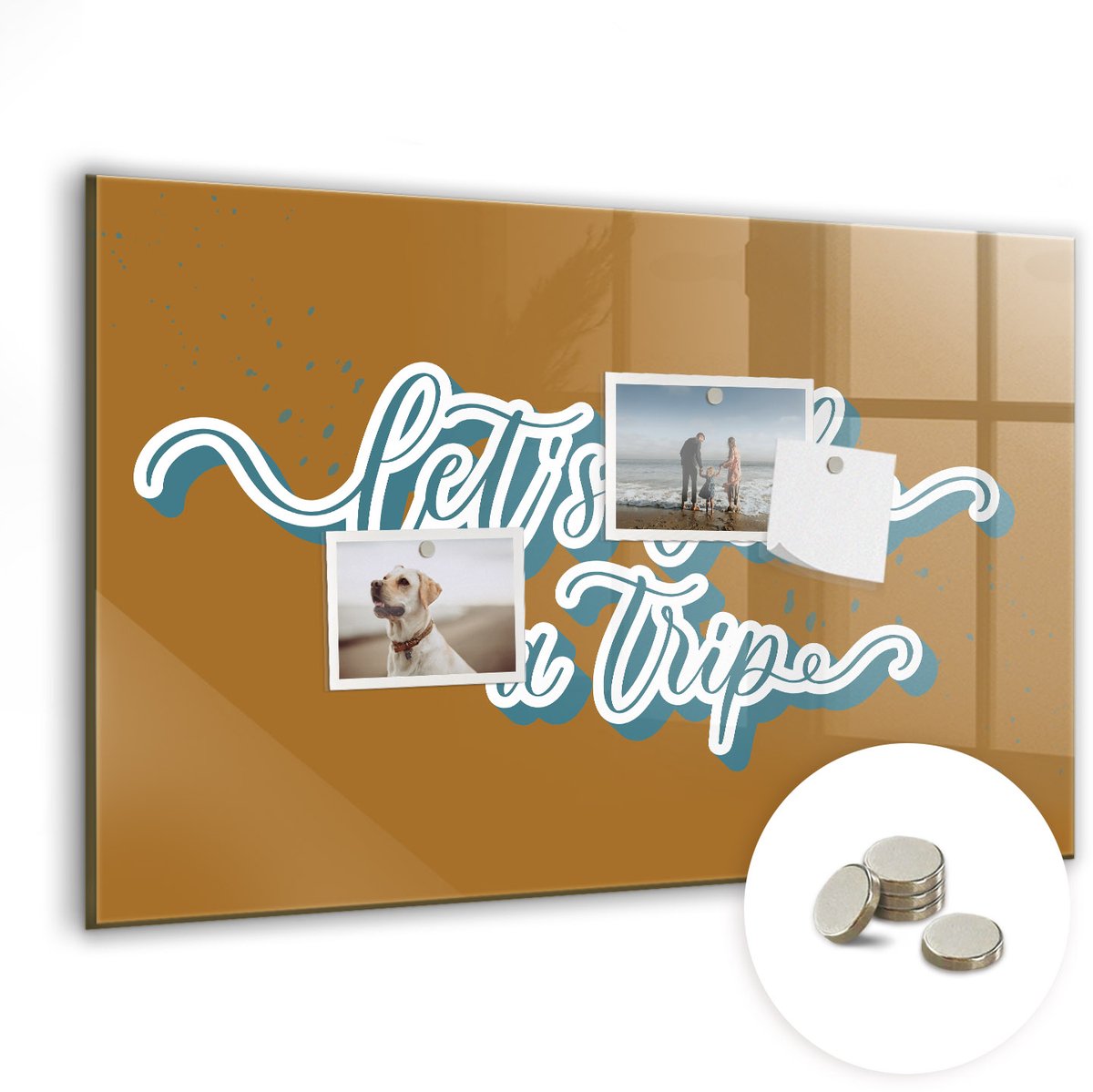 Coloray Glazen Magneetbord - Magnetisch Bord Laten we op reis gaan. - 60x40 cm - Veelkleurig Magneetbord - Magnetic Board - Wanddecoratie