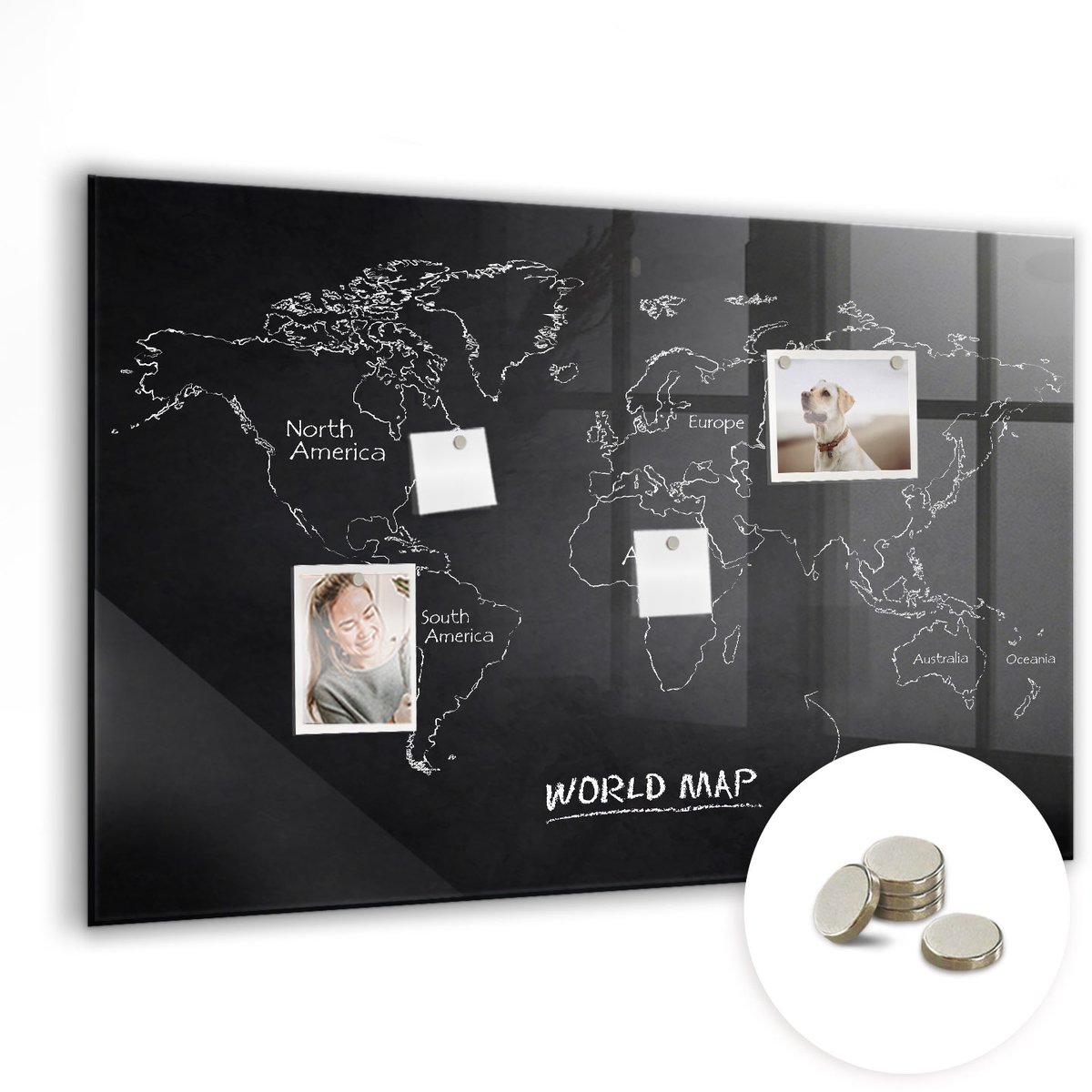 Coloray Glazen Magneetbord - Magnetisch Bord Avontuurlijk citaat - 90x60 cm - Zwart Magneetbord - Magnetic Board - Woonkamer Decoratie