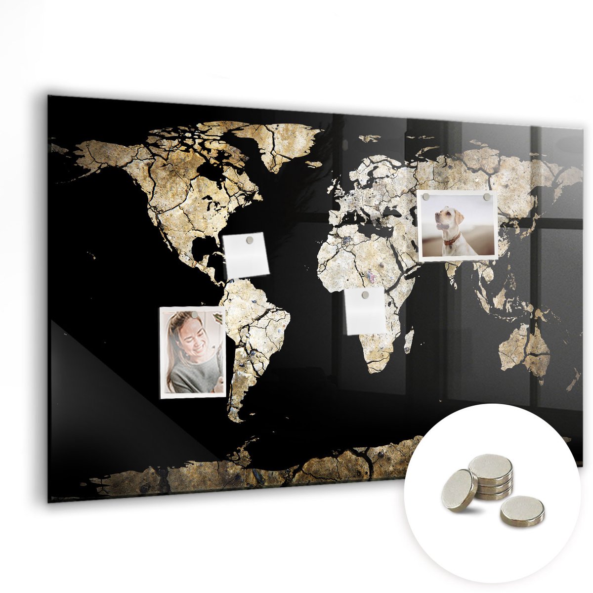 Coloray Glazen Magneetbord - Magnetisch Bord Wereldkaart gemaakt van stippen - 90x60 cm - Veelkleurig Magneetbord - Magnetic Board - Magneetbord Design