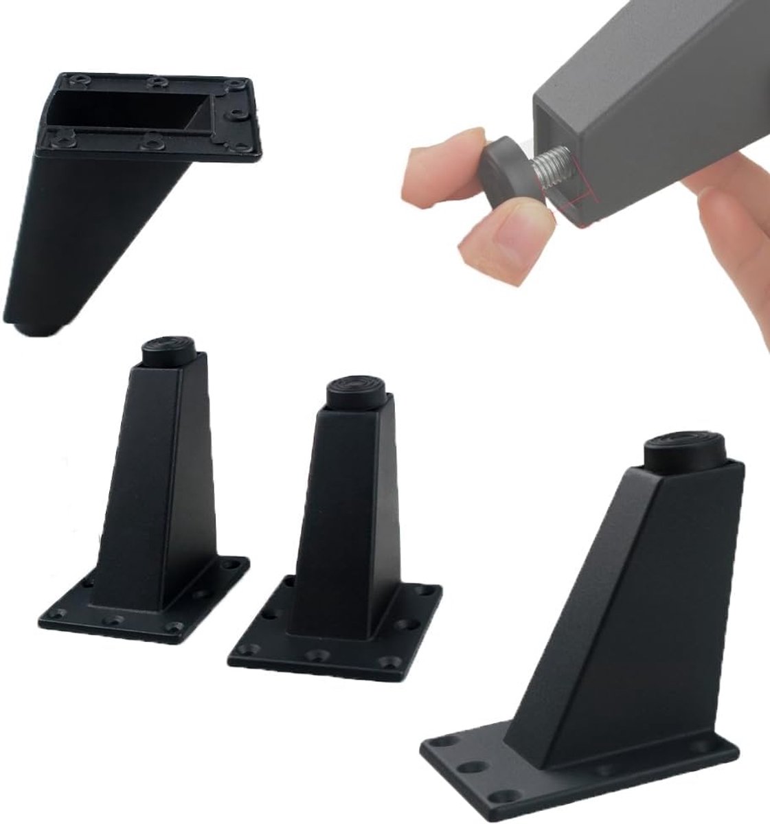 SnelShoppen - 4 Stuks Meubelpoten 3 Inch Verhoogd en Antislip Kegel Ondersteuning voor Meubels en Schoonmaakrobots - Zwart Aluminium met Rubber Tips