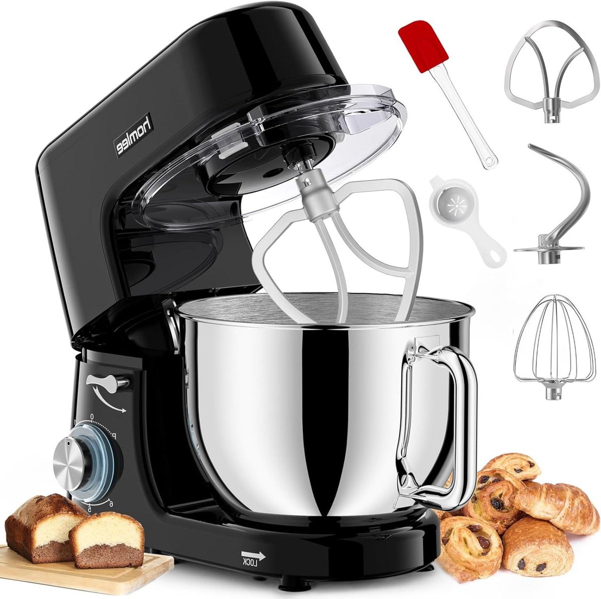 Keukenmachine - Deegmachine Mixer - Bakken en Mixen - Planetaire Roerfunctie - 7.2 Liter Kom - Zwart