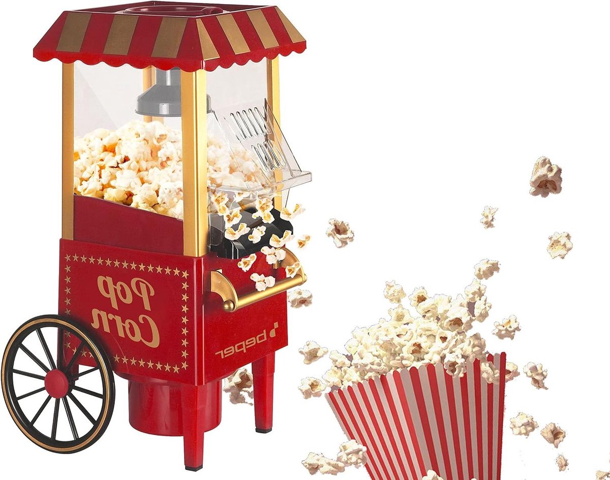 Popcornmachine - Snack maker - Gezellige avonden - Vetvrije bereiding - 53 Liter - Rood/Goud