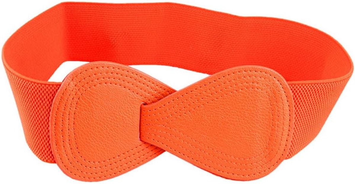 SnelShoppen - Vrouwen Tailleband Elastische Riem met Strik Retro Tailleband Brede Rekbare Tailleband Strik Riem voor Jas Jurk Windjack Oranje One Size