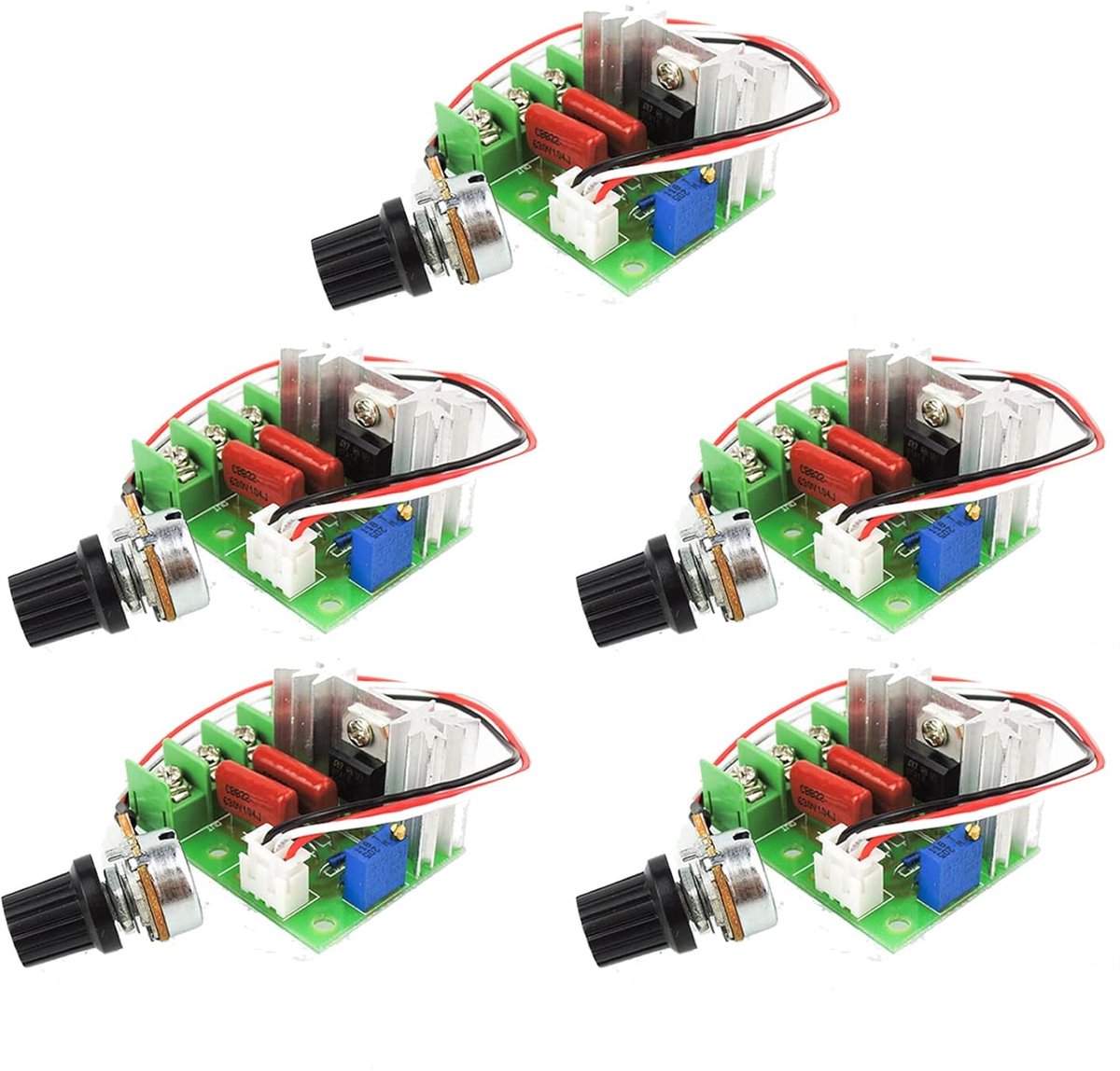 SnelShoppen - 5-delige motor snelheidsregelaar, AC 50-220V, 2000W SCR elektrische spanningsregelaar, temperatuur/motor controle, hoogvermogen dimmer v