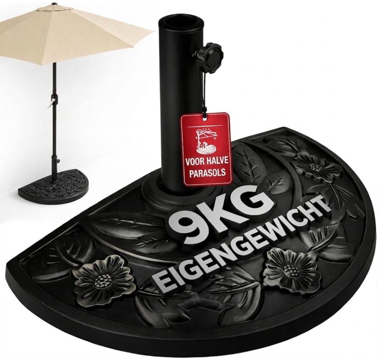 VALI® Parasolvoet - Geschikt voor Zweefparasol - Verrijdbare Parasolvoet - Zwart - 50cm x 31cm x 31cm