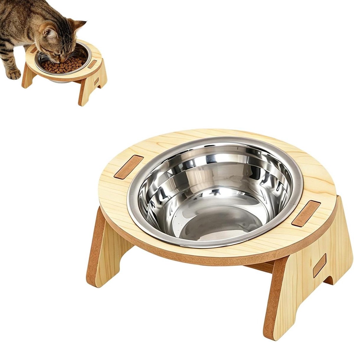 Verhoogde Voerbak - Hondenbak Kattenbak - Comfortabel Eten - Ergonomisch Ontwerp - 14 cm Diameter - Zilver