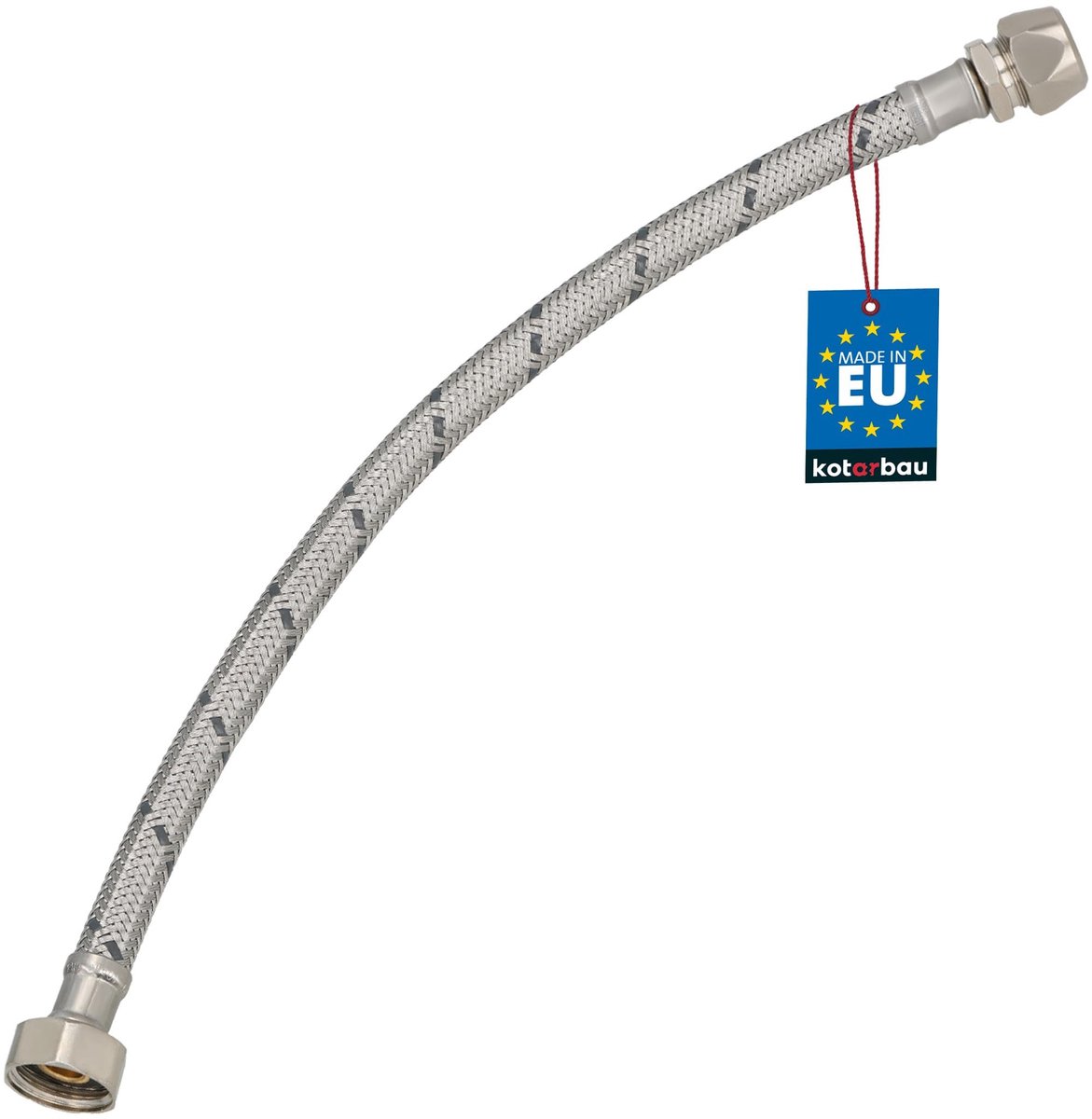 KOTARBAU® Flexibele Aansluitslang 1/2“x3/8“ - Aansluitslang Armatuur 40 cm - Flexibele Kraanslang - Wartelmoer x Knelkoppeling - Sanitaire Aansluitslang - Gevlochten Roestvrijstalen Aansluitslang - Zilver