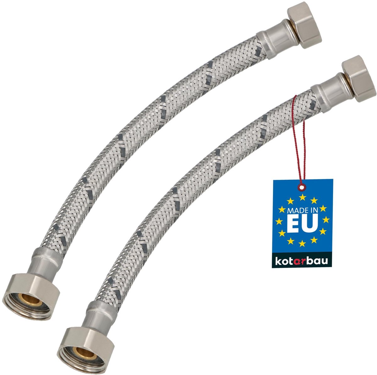 KOTARBAU® 2 Stuks - Flexibele Aansluitslang 1/2“ x 3/8“ - Flexibele Kraanslang 20 cm - Sanitaire Aansluitslang - Flexibele Verbindingsslang - Aansluitslang Armatuur - met Roestvrijstalen Vlechtwerk