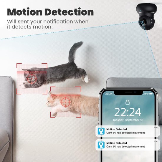 Beveiligingscamera Binnen - Slimme Camera Huis - Huis Bewaken - 360 Graden Beweging - 2K Resolutie - Zwart — afbeelding 5