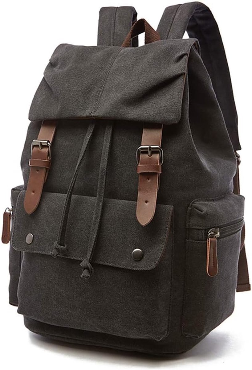 Vintage Rugzak - Schooltas voor Laptop - Grote Capaciteit - Dagrugzak voor Wandelen en Reizen - Unisex - Zwart