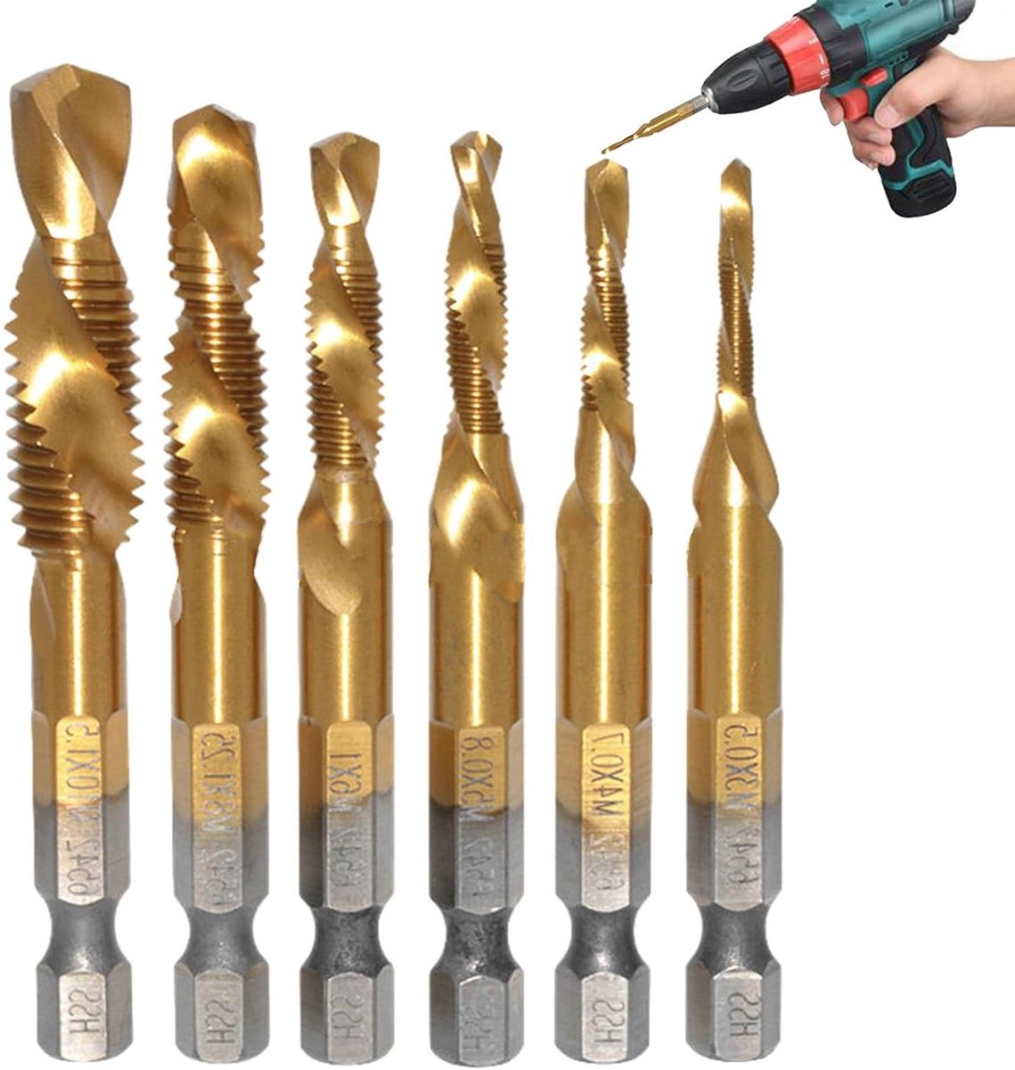 Draadset Gietboor - Tapboor Set - Metaalbewerking Timmerwerk - Zeshoekige Schacht Grip - 6 Stuks - Grijs