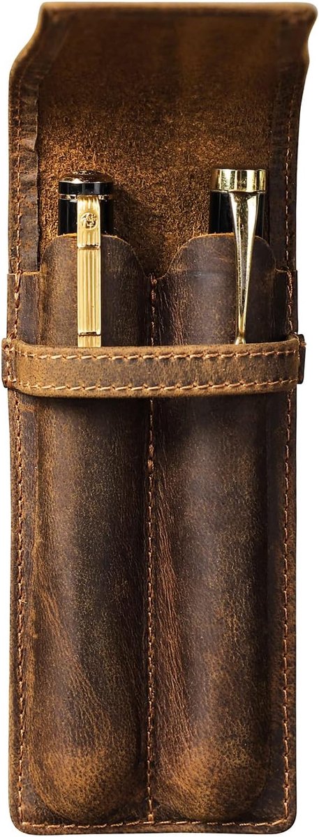 Echt lederen pennenetui handgemaakt, vintage 2 pennen pounch houder, pen beschermende hoes voor reizen, elegant bureauaccessoire, potloden organizer tas