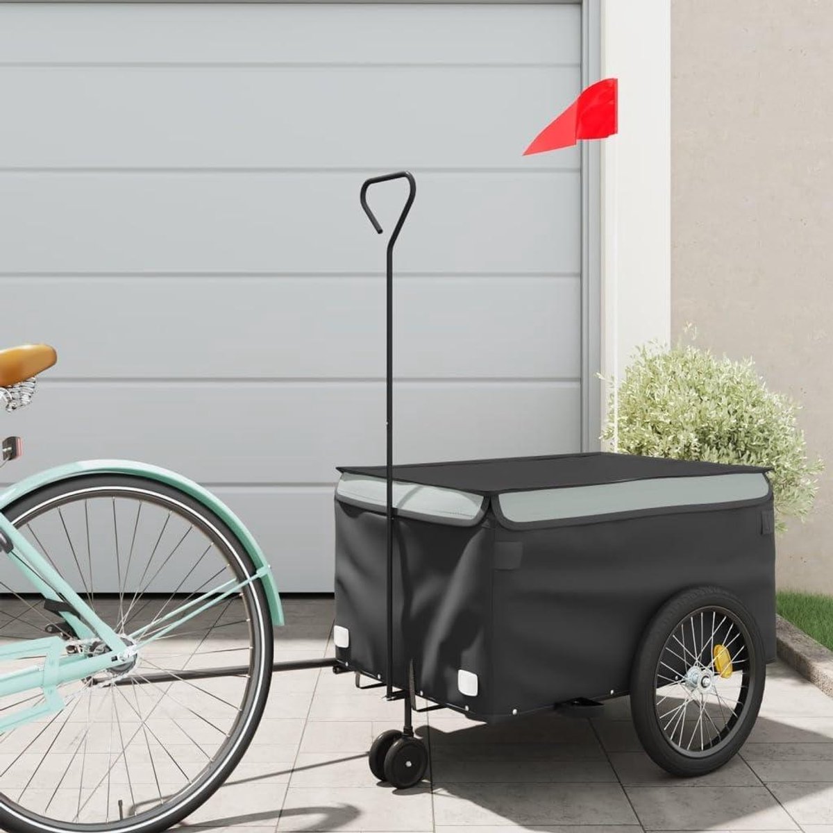 Fietskar - Transportkar Aanhanger - Goederen Vervoeren - Stevig IJzeren Frame - 124x53x45 cm - Zwart Grijs