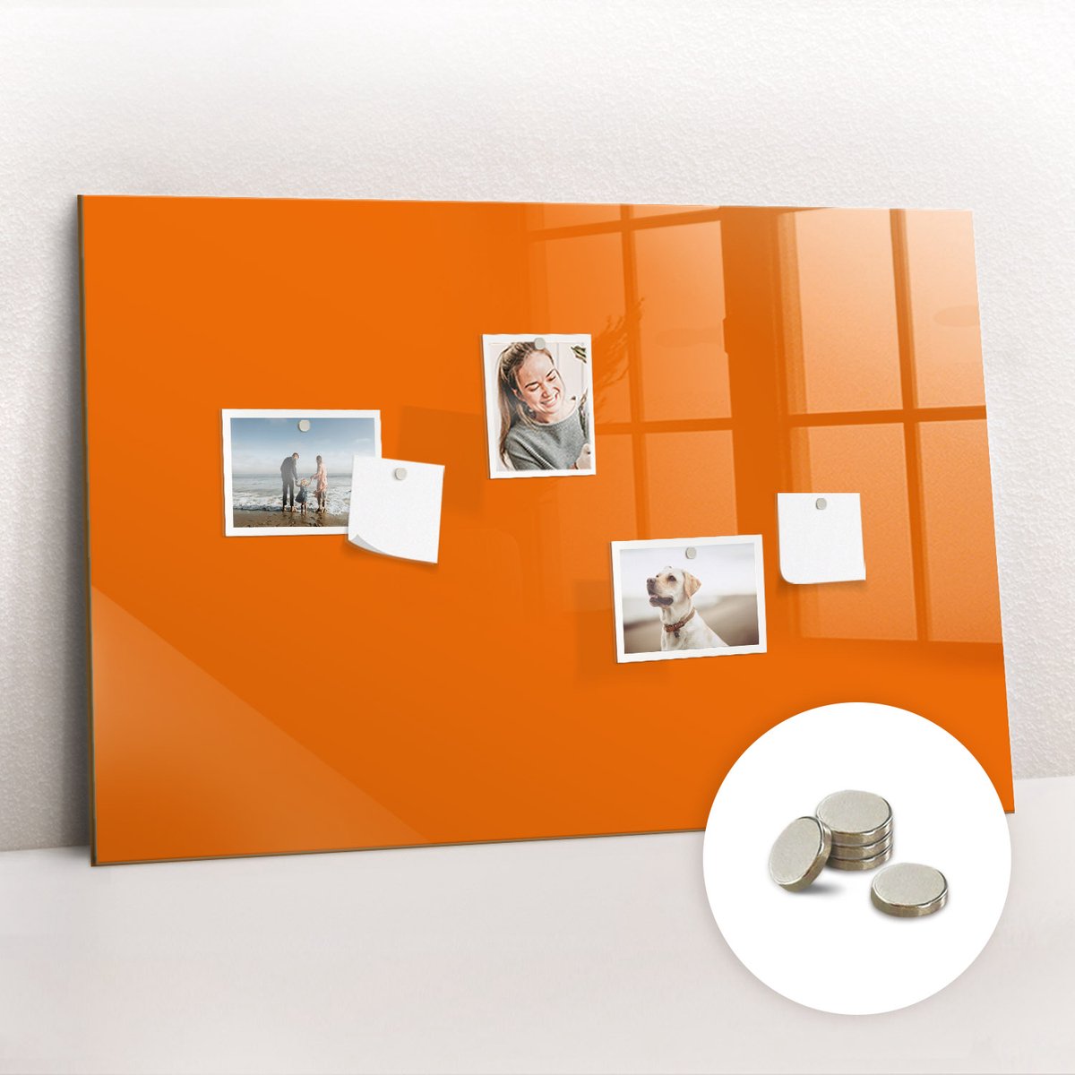 Tulup Glassboard - Oranje kleur Magneetbord - 90 cm x 60 cm - Magnetisch Memobord - Industrieel Wandbord - Magneetbord Keuken Oranje - Inclusief Gratis Magneten - Magneetbord Rechthoekig - Magneetbord Muur