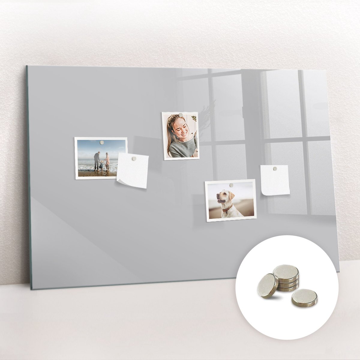 Tulup Glassboard - Lichtgrijze kleur Magneetbord - 90 cm x 60 cm - Memo Bord - Moderne Wanddecoratie - Magnet Board Lichtgrijs - Gratis 5 Sterke Magneten - Magnetic Board - Magnetisch Bord Kind
