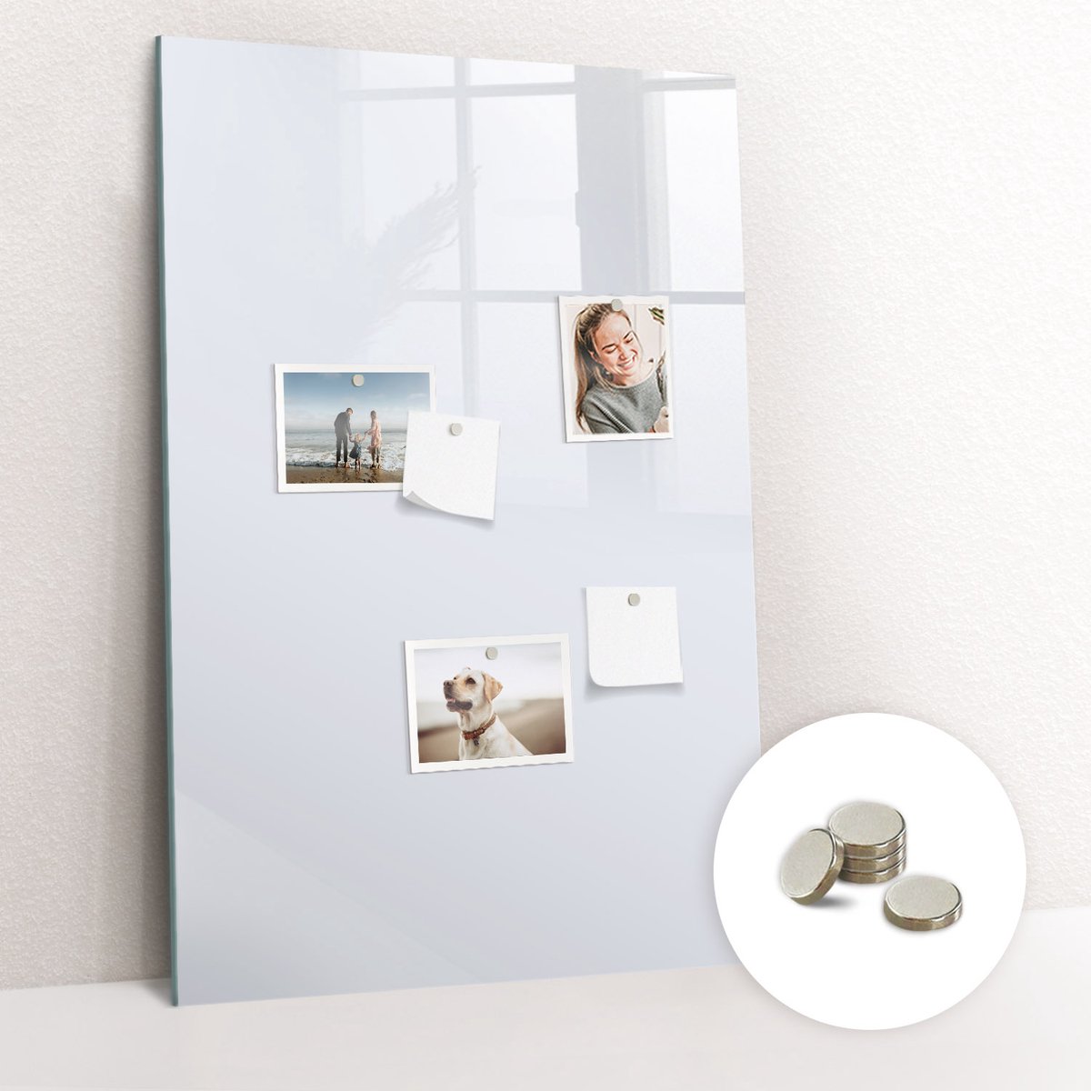 Tulup Glassboard - Kleur: donkerwit Magneetbord - 60 cm x 90 cm - Magneetbord Foto - Minimalistisch Prikbord - Magneetbord Muur Wit - Gratis 5 Sterke Magneten - Magnet Board - Magnetisch Memobord