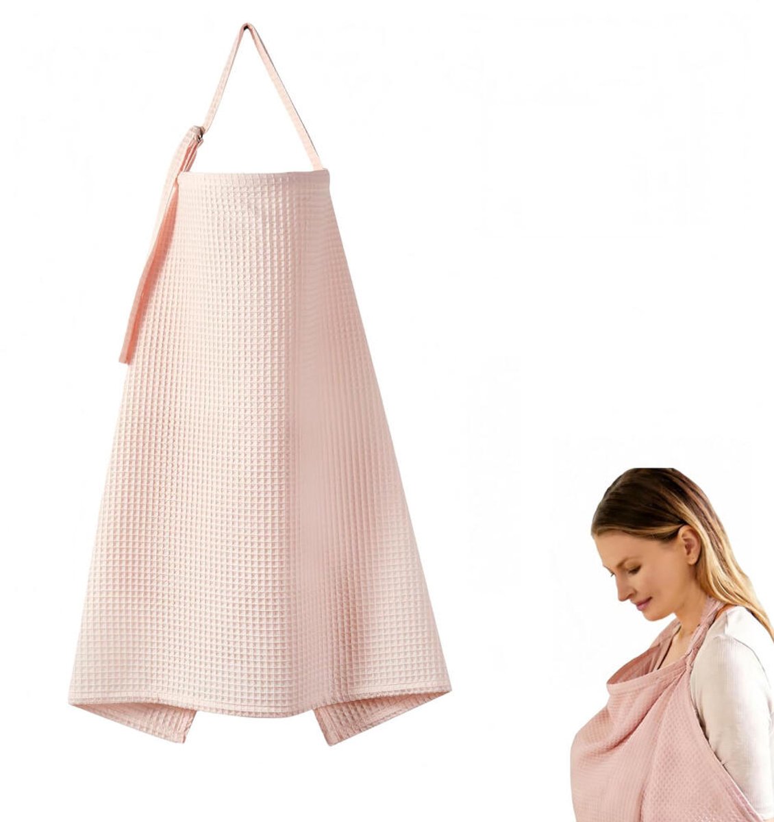 Borstvoedingsdoek - 62x95cm - Voedingscover Katoen - Voedingsdoek - Verstelbaar - Ademend - Babydoek - Afschermdoek voor Moeders - Borstvoeding - Borstvoedingsschort - Voedingsshort - Baby Cadeau - Kraamcadeau - Wafel - Roze