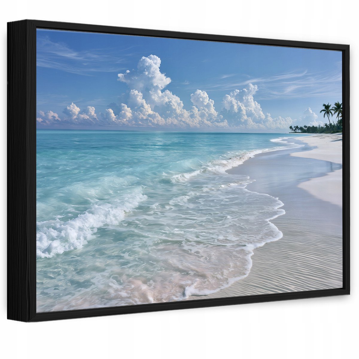 WALLARENA Canvas schilderij met zwarte lijst 100x70 cm - strand en zee Blauw