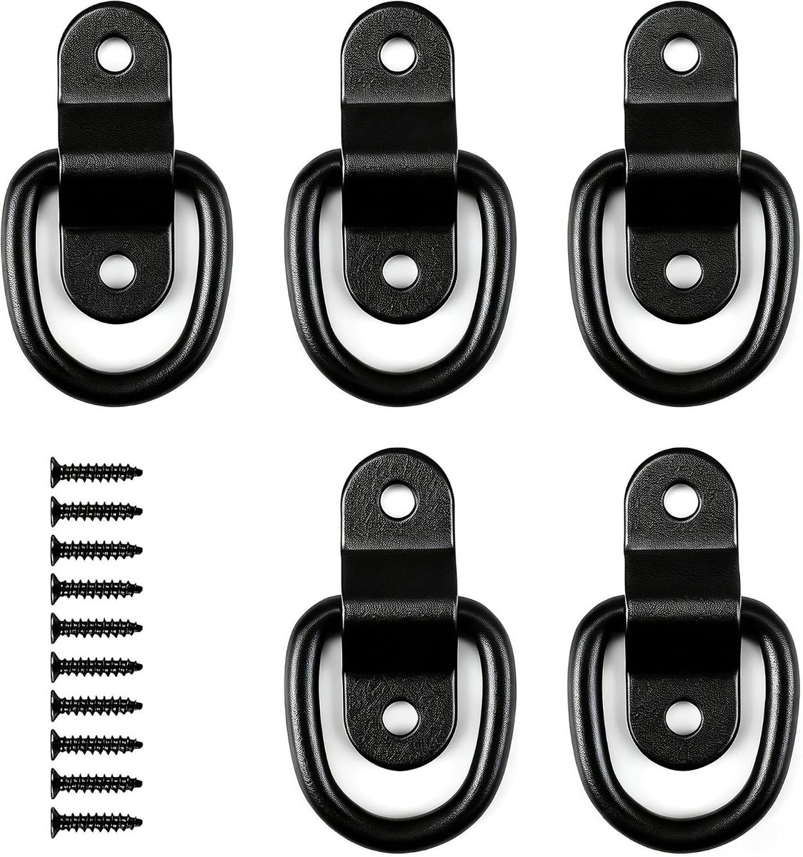 Set van 5 zwarte lashing eyelets met schroeven en houder, D-ring voor ladingbeveiliging, ideaal voor aanhangers, vrachtwagens en boten