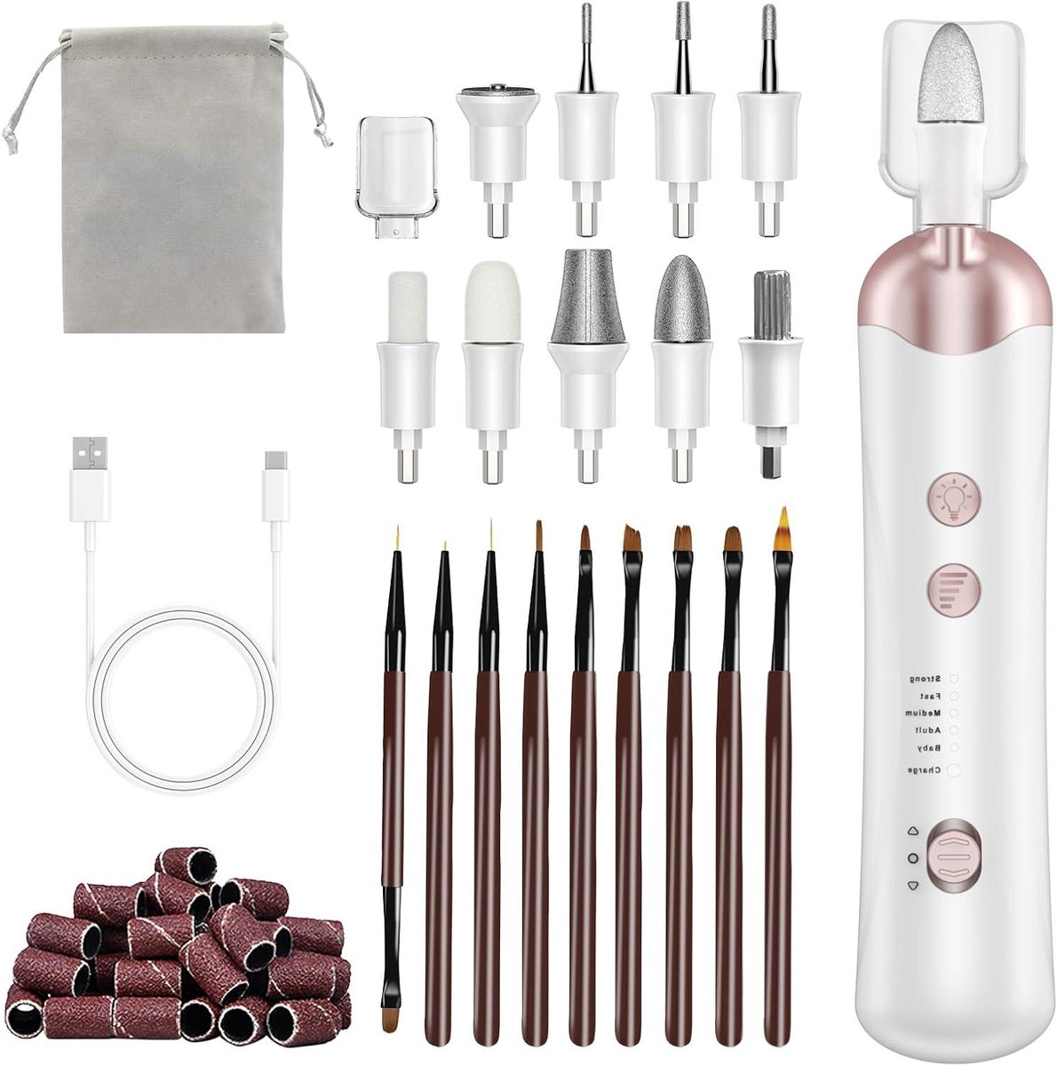 Manicure pedicure set - Voetverzorging apparaat - Nagels verzorgen - 5 snelheden instelbaar - 10 accessoires - Wit