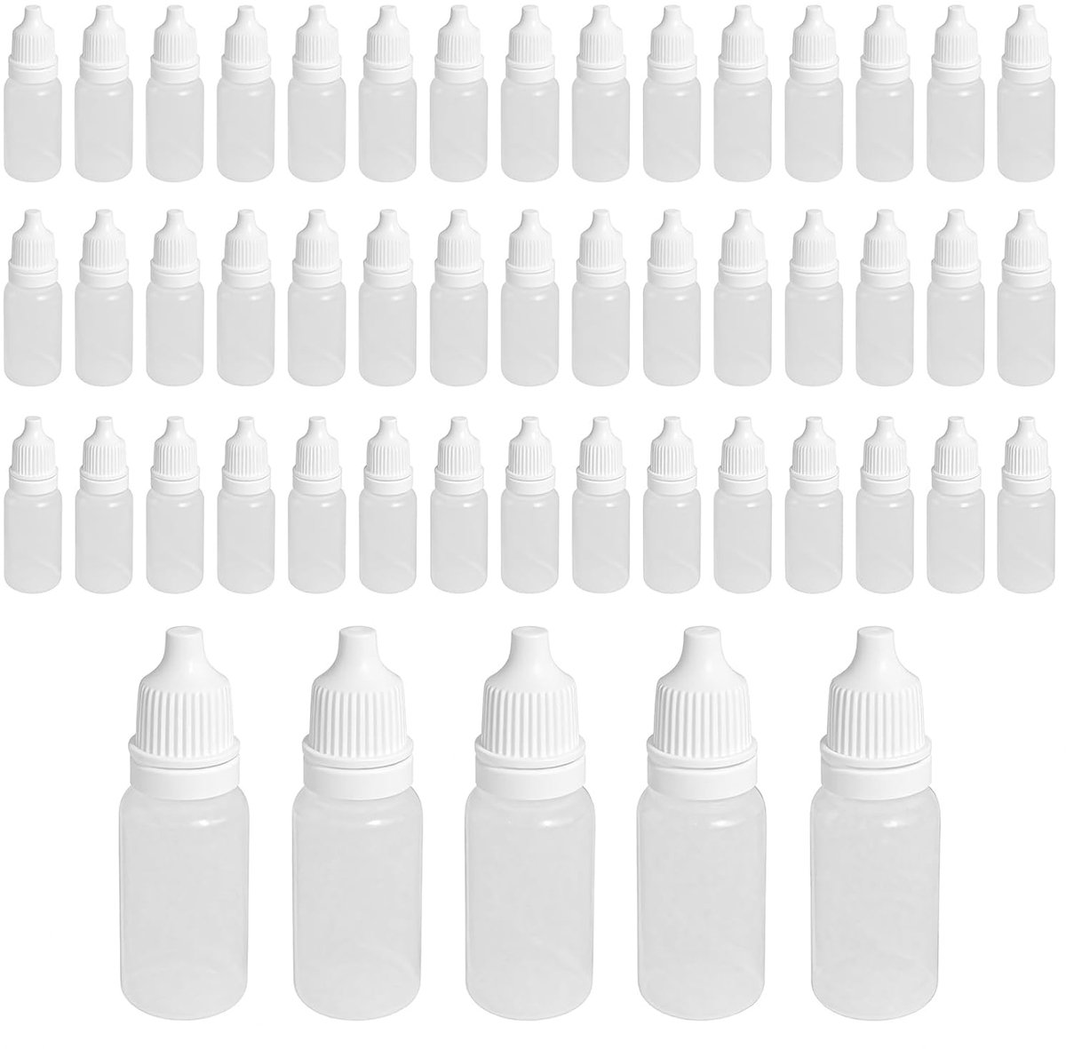 SnelShoppen - Fles/houder voor oogdruppels/vloeistoffen met schroefdop en doseerkap, 50 stuks (fles + dop + sluiting), 15 ml/0,5 oz, wit