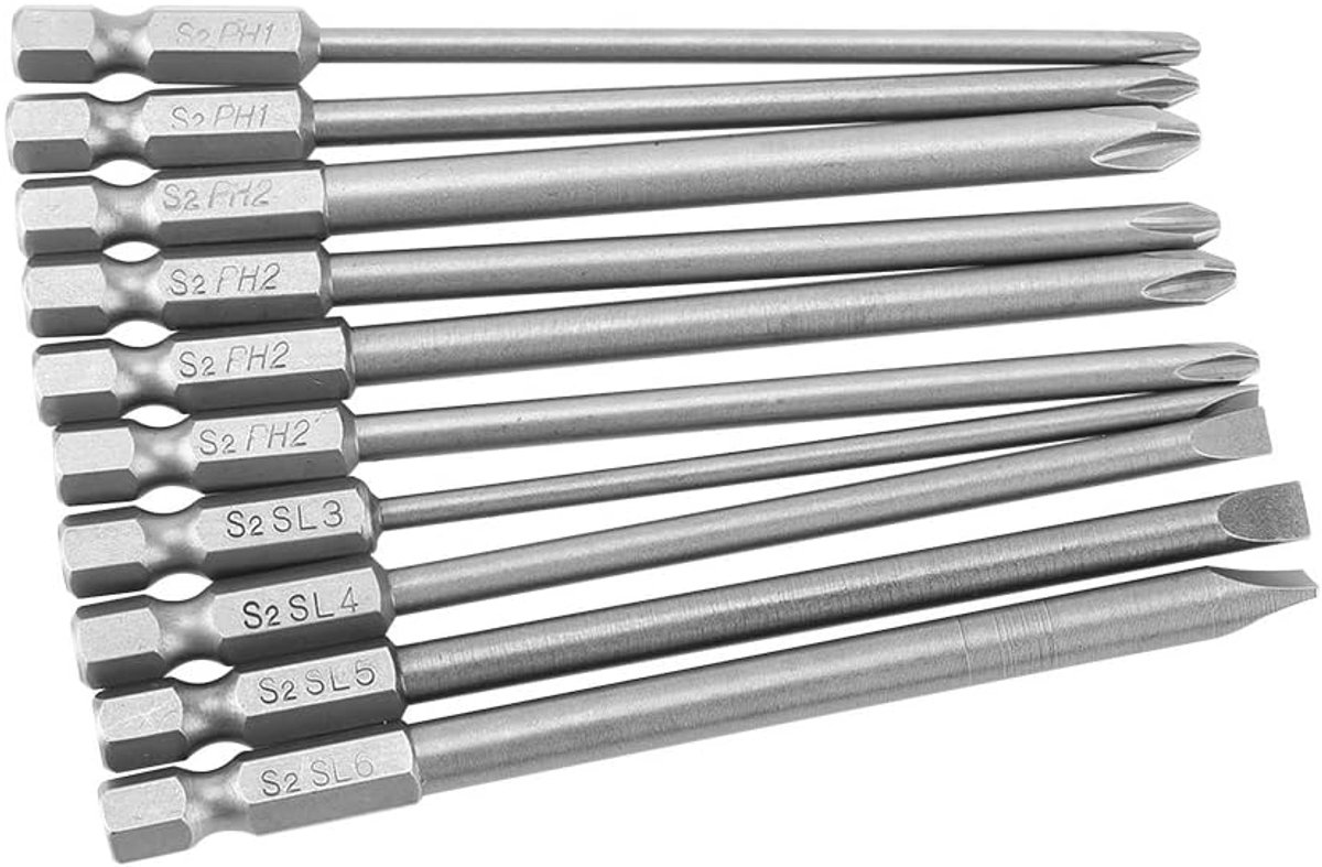 SnelShoppen - Slotted screwdriver set S2 staal met hexagonale schacht PH1 PH2 schroevendraaier bits set 1/4 inch 100mm - Hoogwaardige, magnetische sch