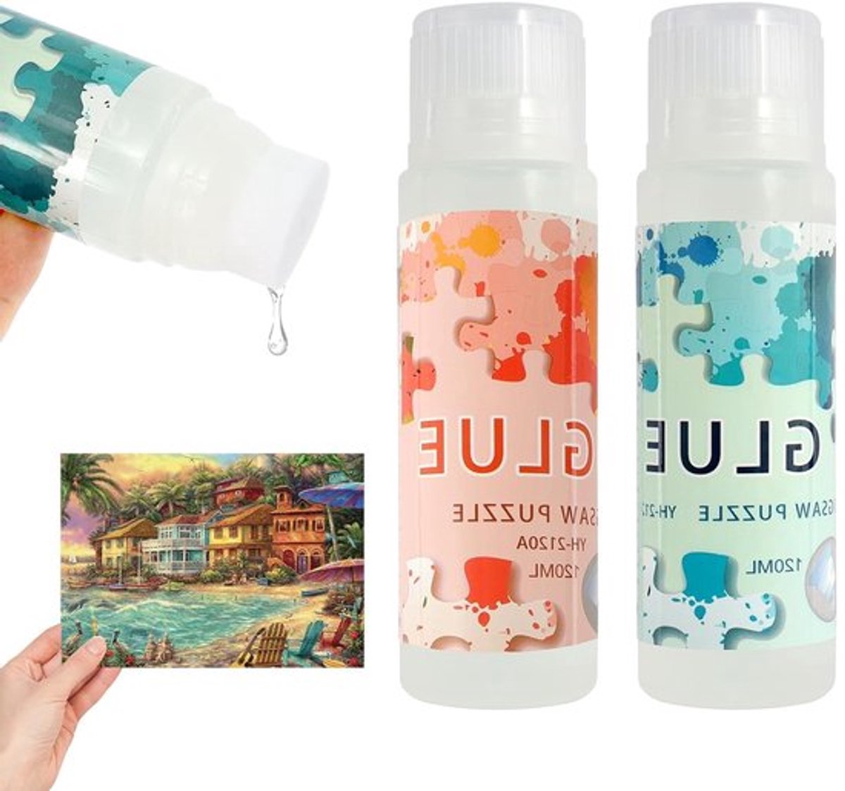 Set van 2 x 120 ml Duidelijke Puzzel Lijm met Applicator - Niet-Toxisch, Sneldrogend voor 1000 Stukjes Puzzels, Ideaal voor Plakken en Ophangen van Puzzels