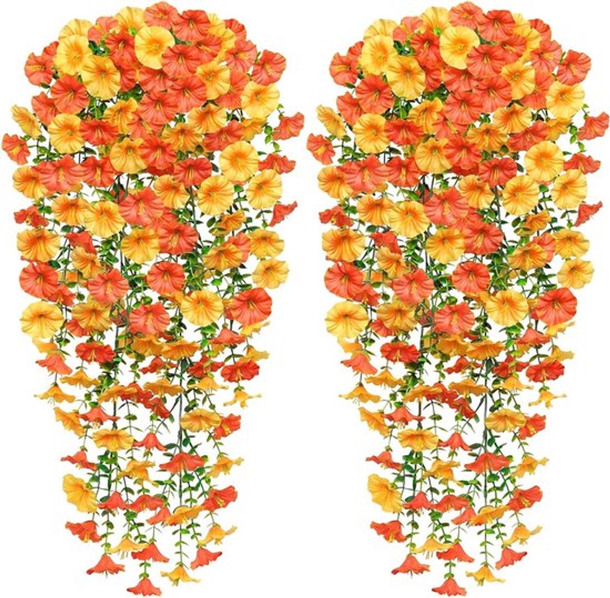 2 Stuks UV-bestendige Nep Hangplanten met Herfst Morning Glory Bloemen voor Wanddecoratie, Tuin en Bruiloft Decoratie
