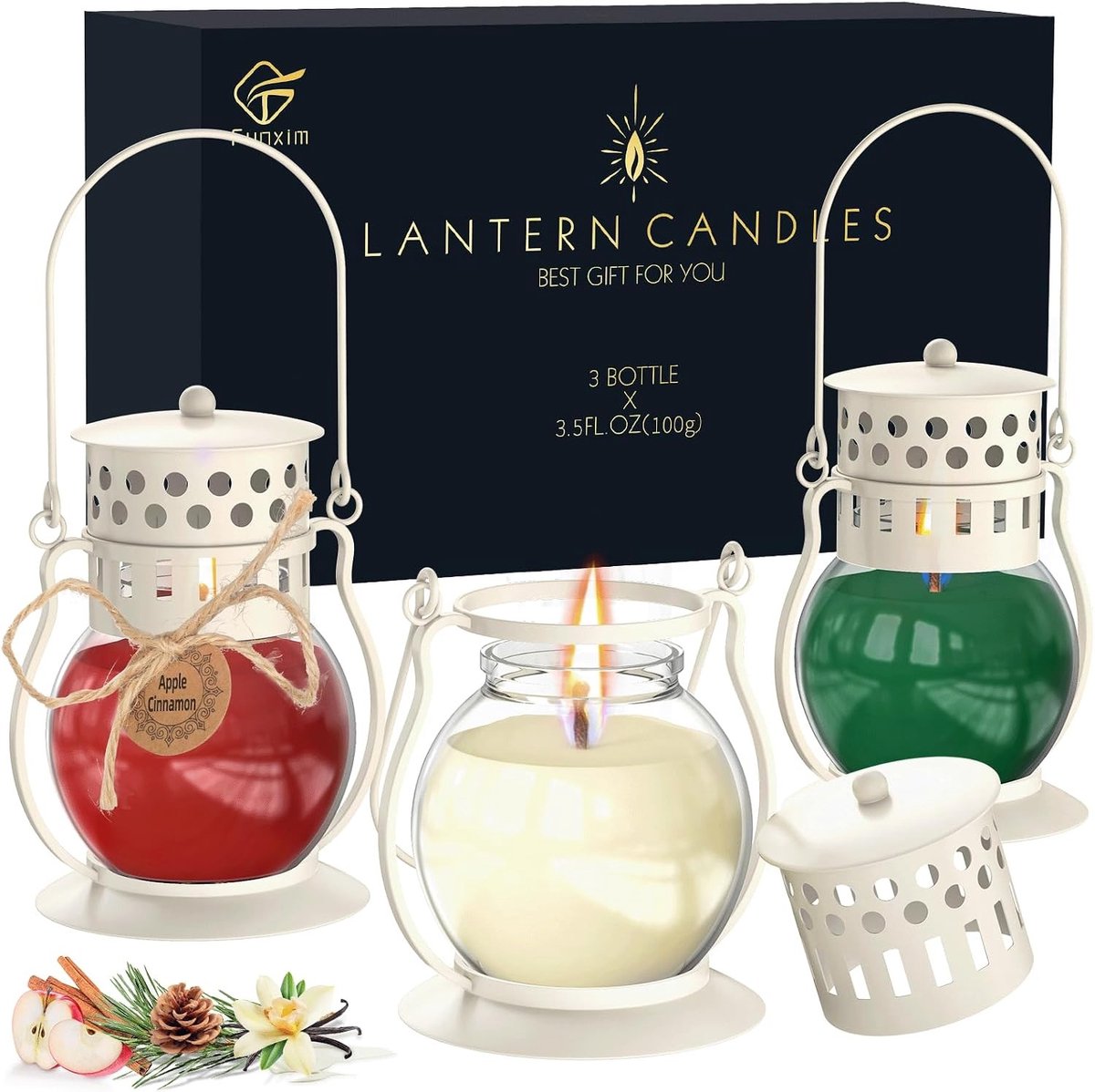 Geurkaarsen Set - Wit - 3 Stuks - Retro Lantaarn Geurkaarsen met Aromatherapie - Voor Thuis