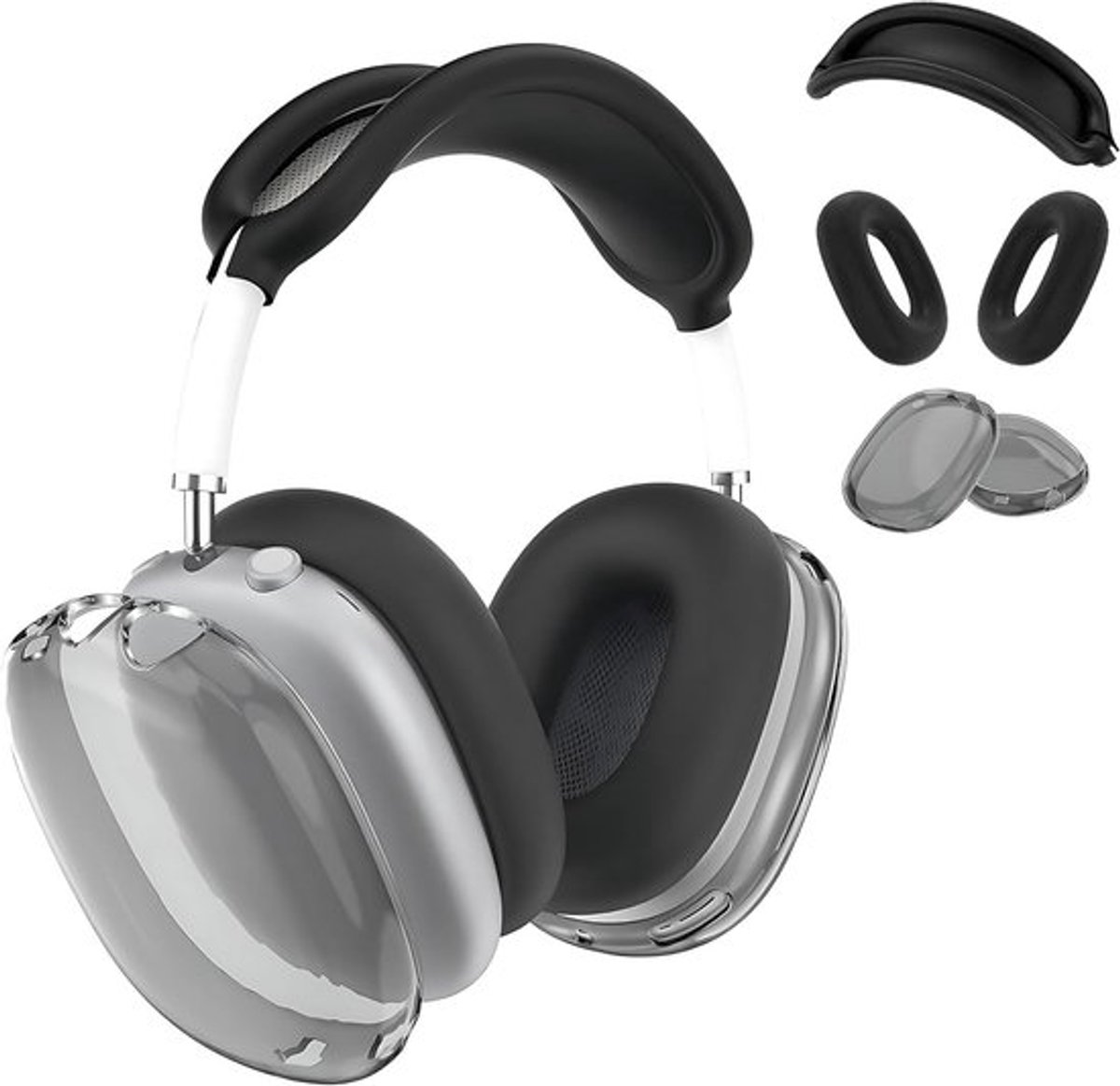 3-in-1 hoesje voor oorkussens, oorschelpen en hoofdband, kras- en zweetbestendig, zwart